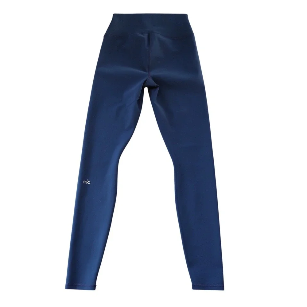 Alo Yoga Womens Ripped Warrior Leggings M Navy Blue High Rise Laser Cut Yoga Gym